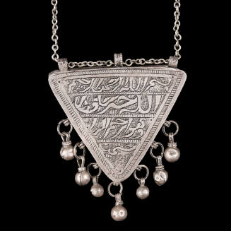 Necklace with triangular amulet container

