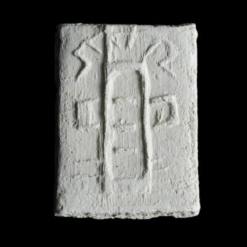 Sacred clay tablet with simple cross formed by six hollow squares