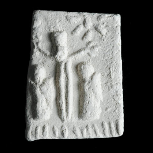 Sacred clay tablet with crucifixion scene