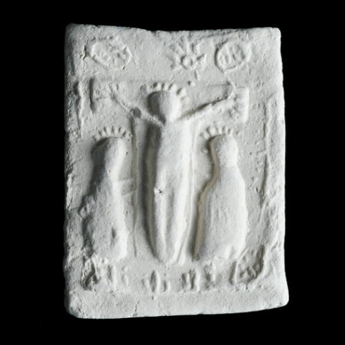 Sacred clay tablet with crucifixion scene