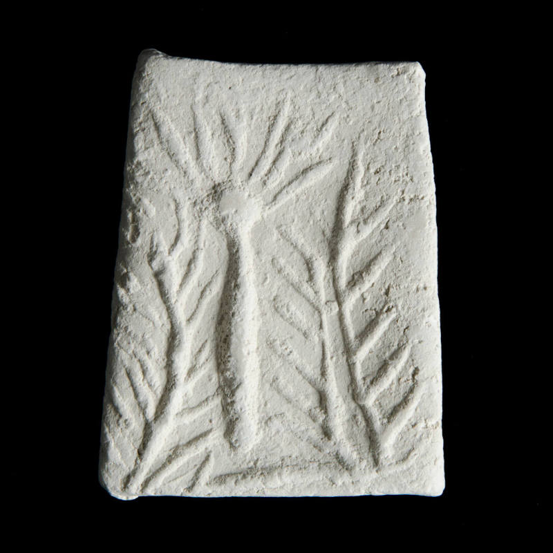 Sacred clay tablet with crucified figure but no cross