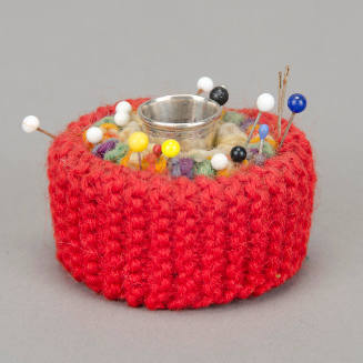 Wool pin cushion with sterling thimble