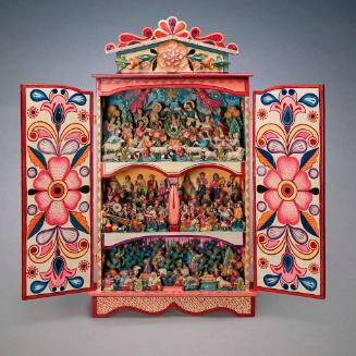 Retablo with Nativity, Fiesta and Nopale Picking Scenes