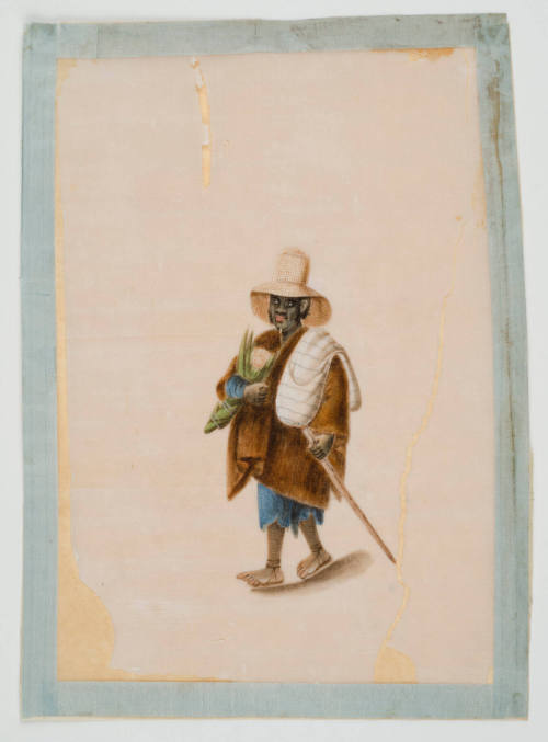 Painting, costumbrismo genre, man carrying vegetable bundle