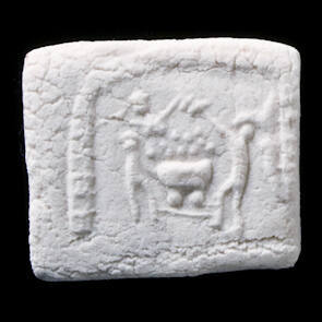 Impressed clay tablet votive offering with couple and cart