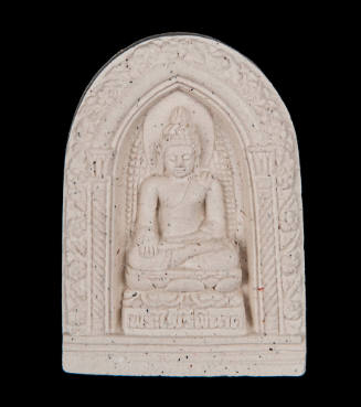 Thai Buddhist amulet with Phra Pairee Pinnat Buddha image in bhumisparsha mudra (touching the earth posture)