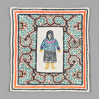 Embroidered textile with woman in traditional dress