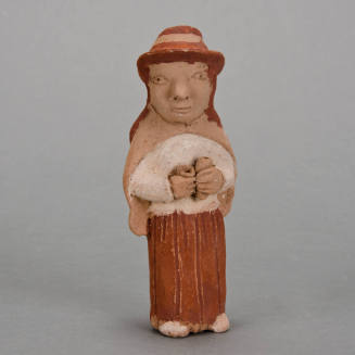 Figural whistle, woman with bottle and cup