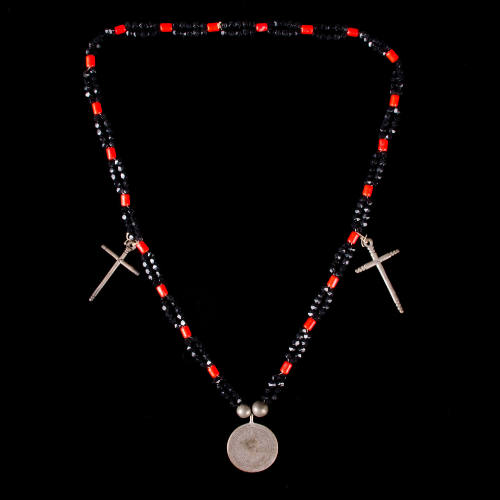 Necklace with 18th c Virgin of Guadalupe medal and silver crosses