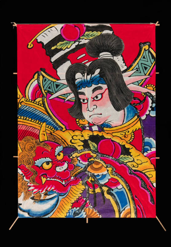 Kaku Dako (kite) depicting Momotaro and a demon