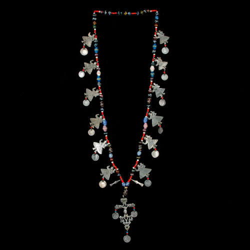 Necklace, Rosario with Virgin of Copacabana and Venetian glass beads