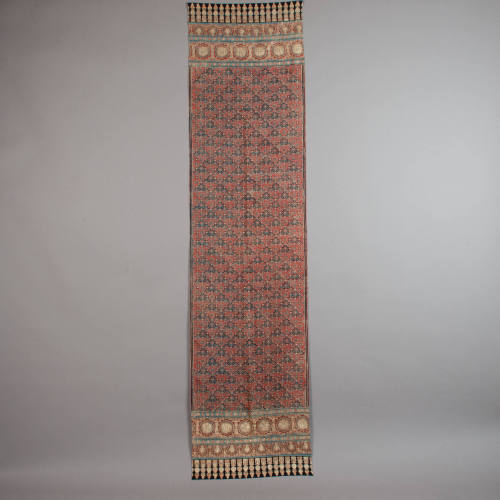 scarf, Ajrakh block printed with ari (chainstitch) and pitta (hammered) embroidery