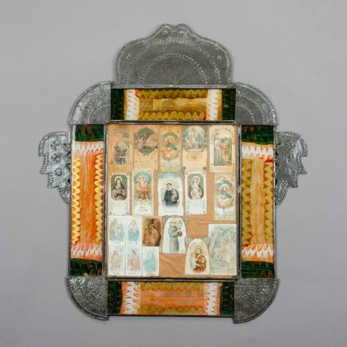 Marco or Tinwork frame with holy cards
