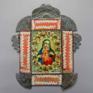 Marco or Tinwork frame with devotional print of the Life of the Virgin Mary
