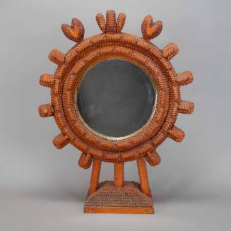 Tramp art ship wheel mirror