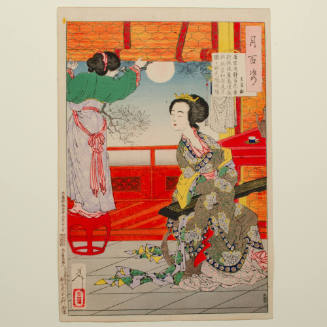One Hundred Aspects of the Moon: Chinese Beauty holding a Stringed Instrument
