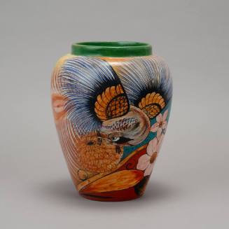Vase with pheasant and flowers