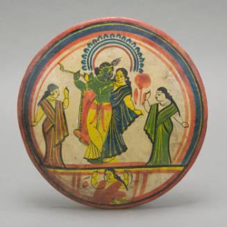 Pot lid with image of Krishna and Radha, the focus of Krishna’s affection