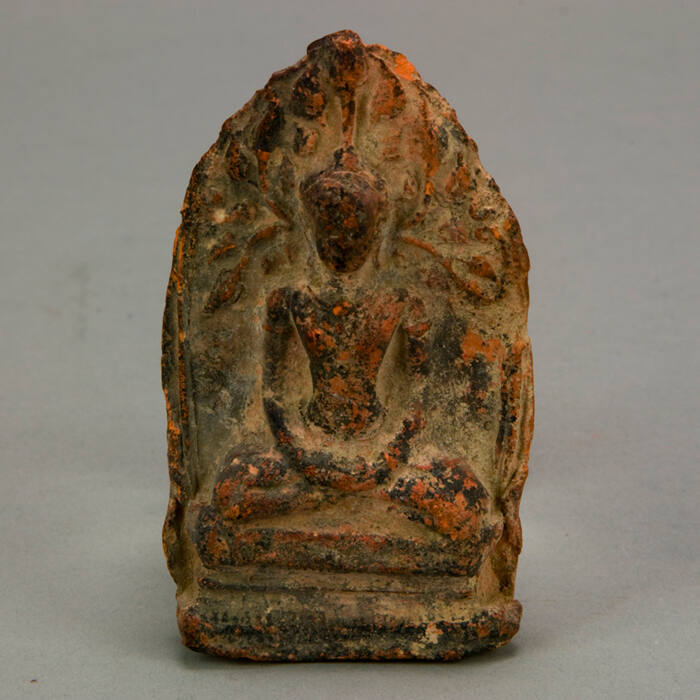 Votive offering with Phra Nak Prok Buddha image (Buddha protected by the nine-headed King of Nagas)