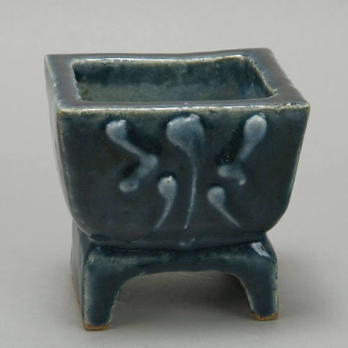 Blue glazed stoneware vessel