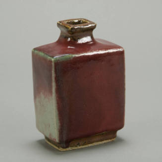 Stoneware Square flat red glazed vase