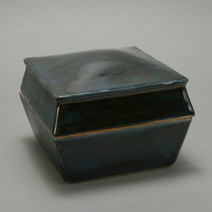 cobalt stoneware box with lid--large square
