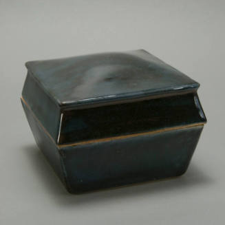 cobalt stoneware box with lid--large square