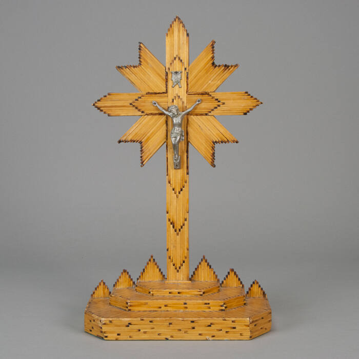 Match stick cross with silver metal Christ