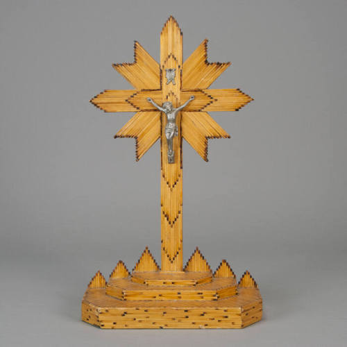 Match stick cross with silver metal Christ