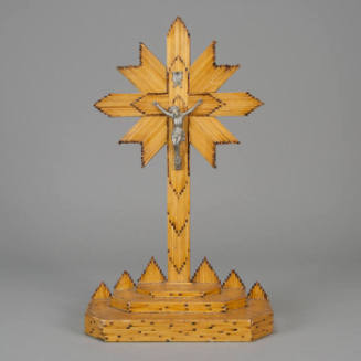 Match stick cross with silver metal Christ