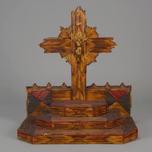 Match stick cross with gold metal Christ