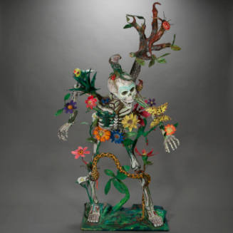 Standing Skeleton Figure with Animals and Flowers