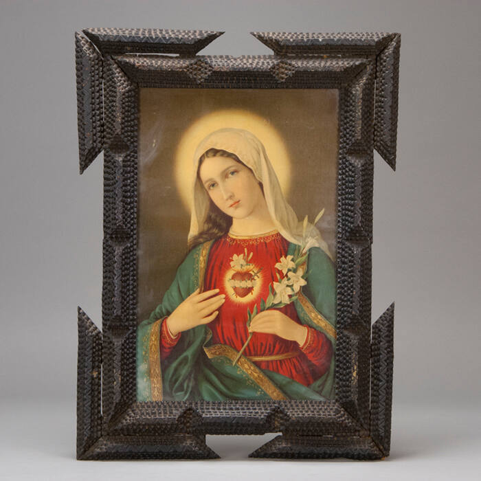 Tramp art frame with Madonna