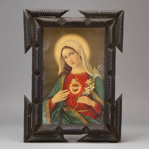 Tramp art frame with Madonna