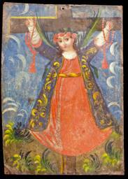 Santa Librada. Mexico. Painted tin, 9 7/8 x 7", nineteenth century. In legend the martyred daug…