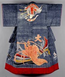 Fisherman's Ceremonial Coat:  A thickly padded robe with square sleeves is dominated by a crayf…