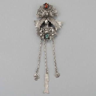 Pin, peacock or turkey with pendant chains