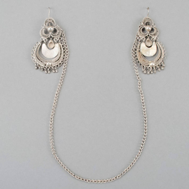 Earrings, crescent filigree earrings