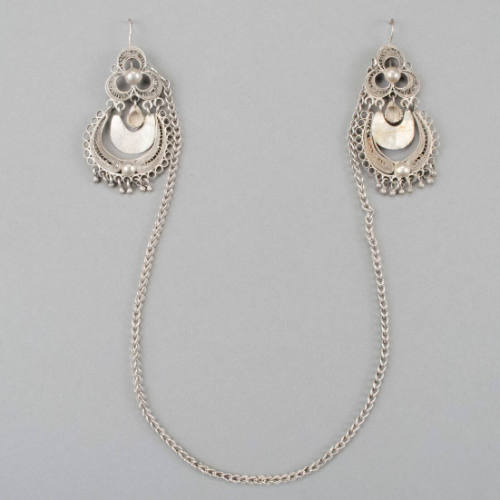 Earrings, crescent filigree earrings