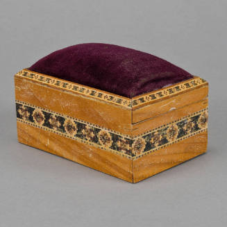 Inlaid sewing box with pin cushion lid