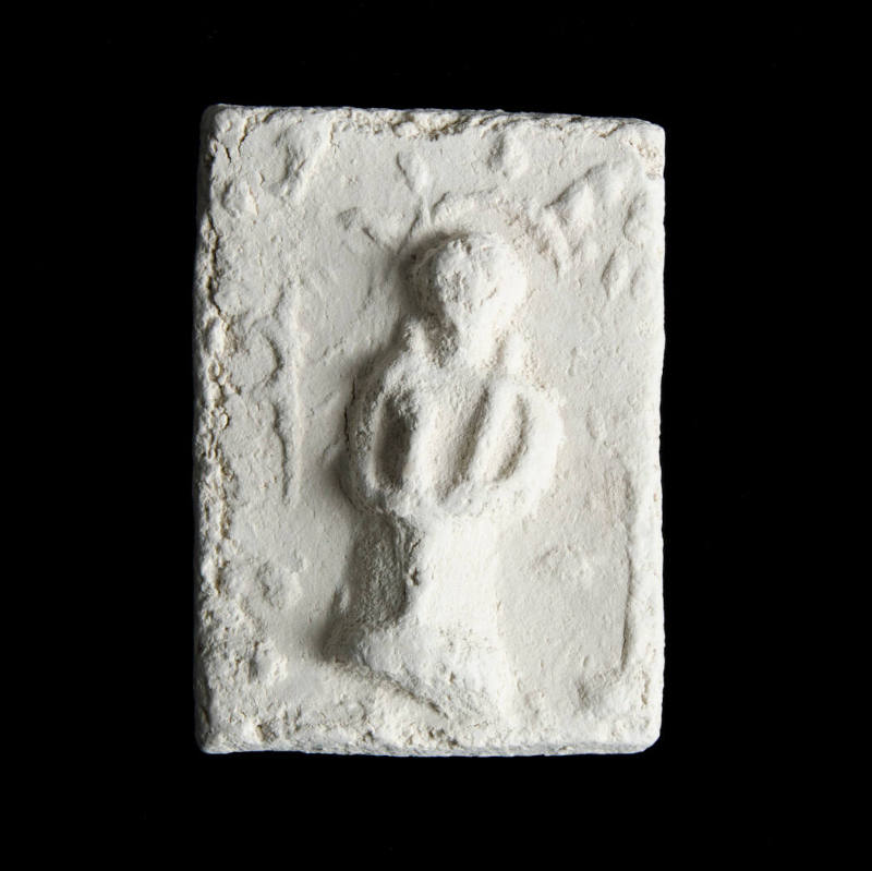 Sacred clay tablet with Virgin wearing four-pointed crown or halo