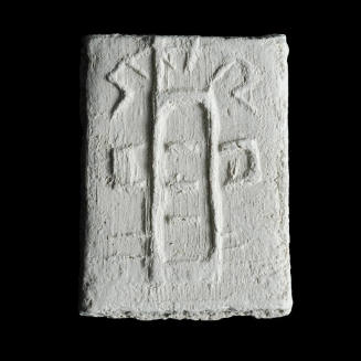 Sacred clay tablet with simple cross formed by six hollow squares