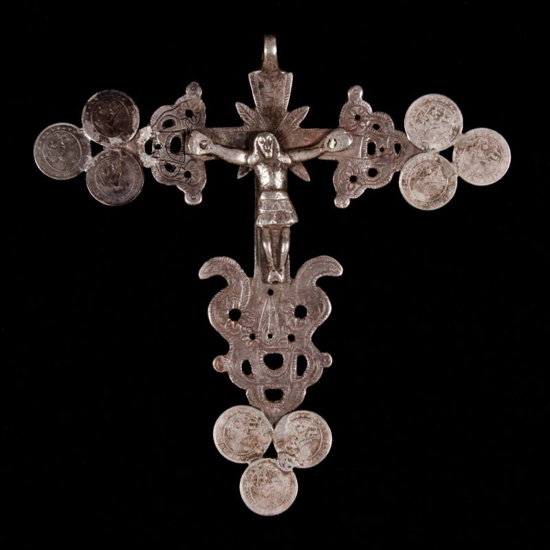 Pendant, crucifix with coins