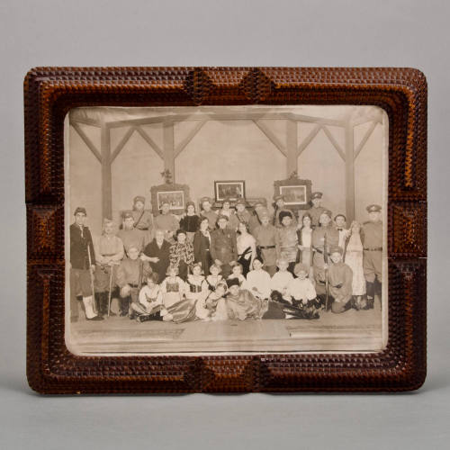 Tramp art frame with sokol photograph