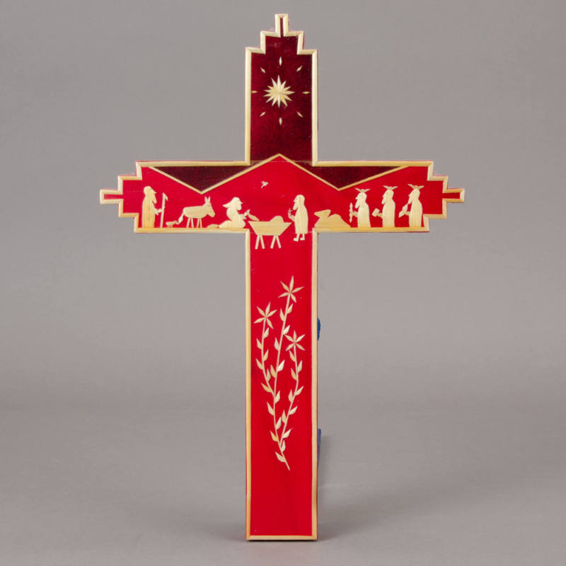 Straw Appliqué Cross with Nativity Scene