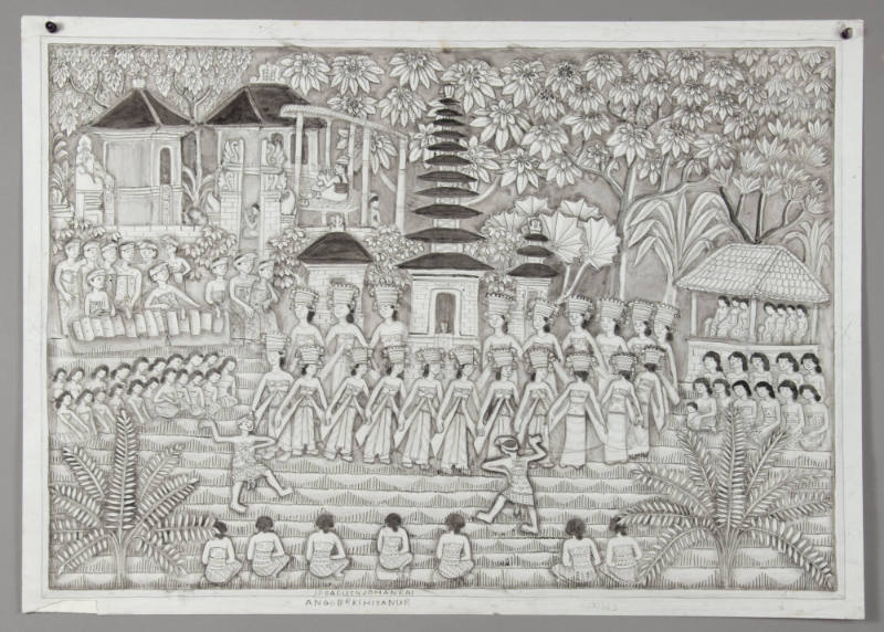 Temple ceremony with circle of dancers.