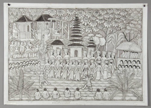 Temple ceremony with circle of dancers.