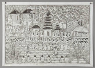 Temple ceremony with circle of dancers.