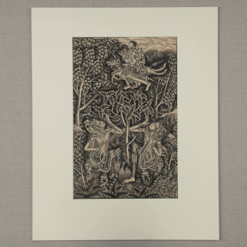 Probably Rama and Lakshmana riding on their flying horse seeking Sita in the forest.