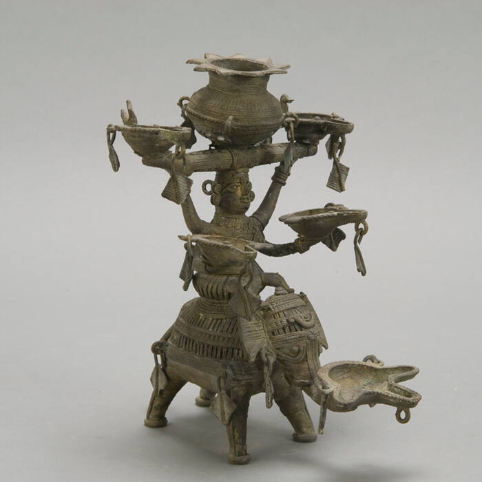 Ritual oil lamp in the form of Lakshmi riding an elephant